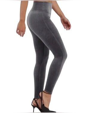 SPANX Velvet Leggings Silver Chrome Gray High Waisted Shaping Womens Size M